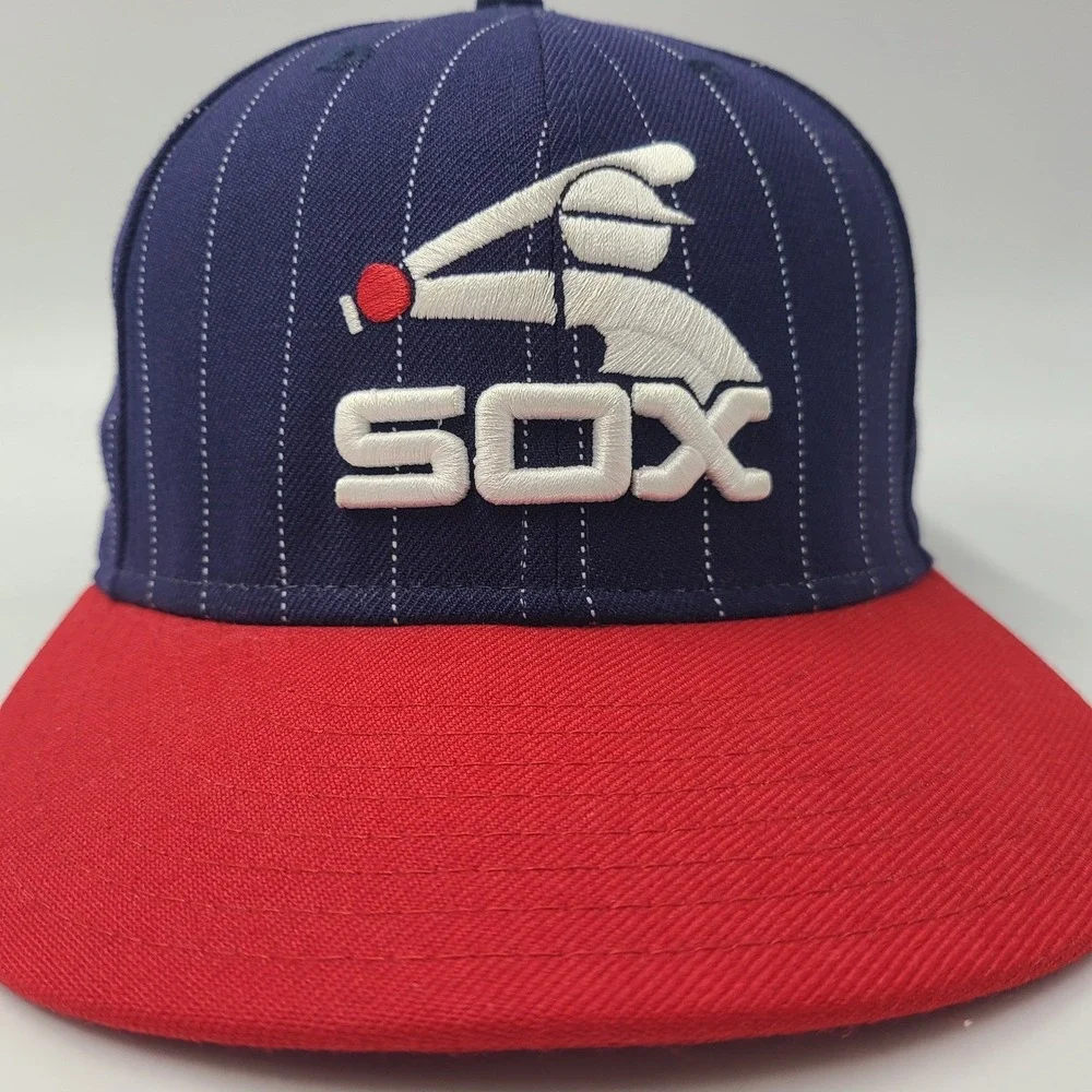 Chicago White Sox Hat Fitted 7 1/4 New Era 59Fifty Blue Red MLB‎ Pinstripes Wool